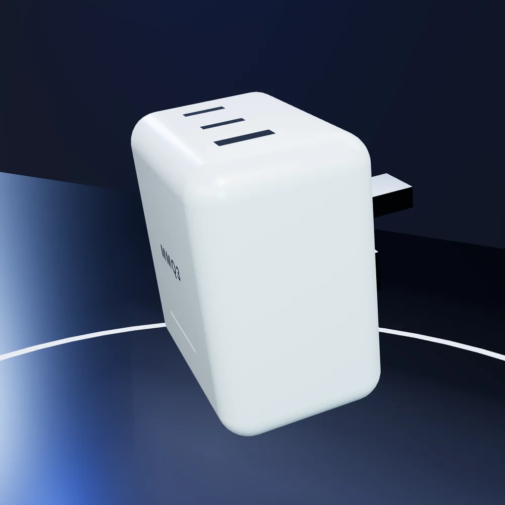 MMQ3 65W GaN Fast Charger in a workspace setting (MMQ3 concept render)