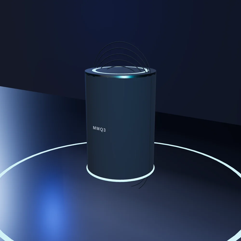 MMQ3 Bluetooth Speaker in a workspace setting (MMQ3 concept render)