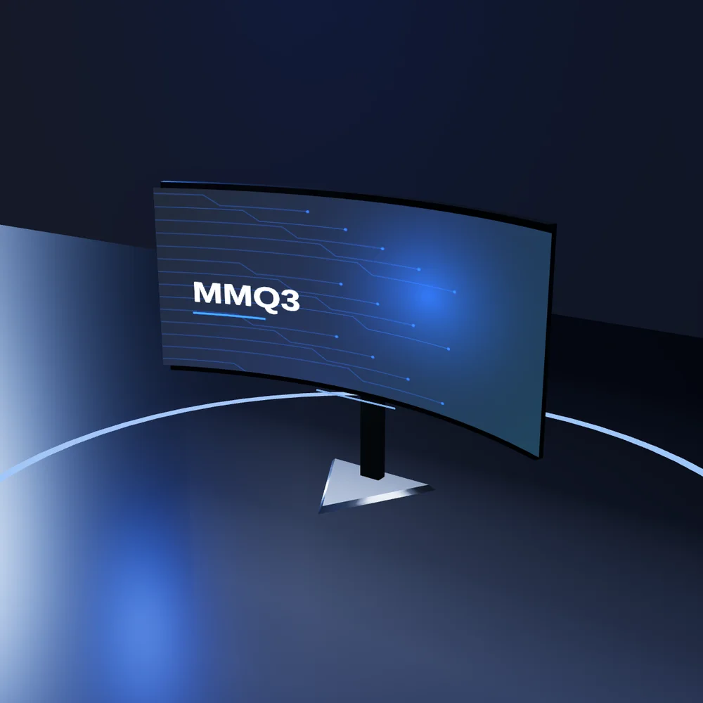 MMQ3 UltraWide 34 Curved Monitor in a workspace setting (MMQ3 concept render)